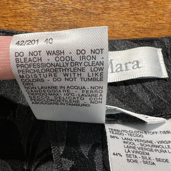 Max Mara Pants 6 Womens Black Gray Leaf Virgin Wool Silk Blend Straight Leg - Picture 10 of 11
